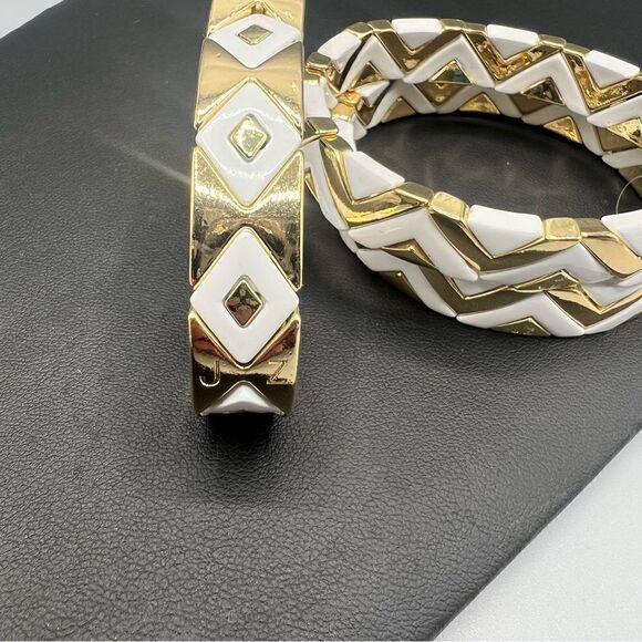 Enamel Tile Stretch Stackable White Gold Set of 3 Bracelets - Picture 4 of 6